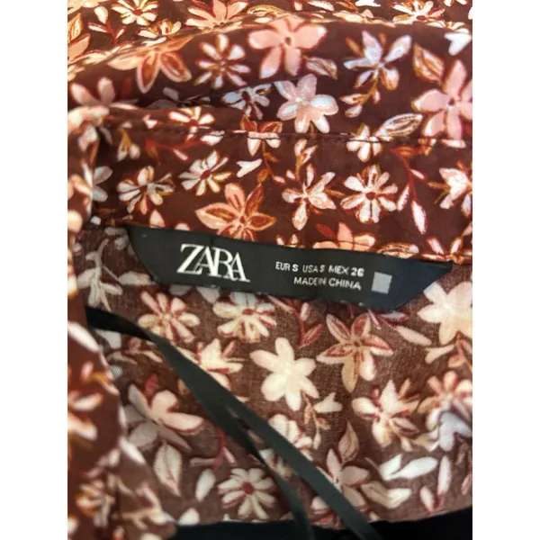 Zara Floral Print Patchwork Boho Maxi Shirt Dress Balloon Sleeves‎ Size S - Image 3