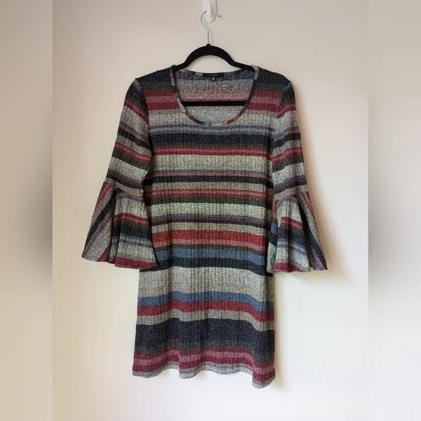 J. Rose Meoimi Knit Dress Flared Trumpet Sleeve Stripes Boho Sz 8P EUC - Image 2