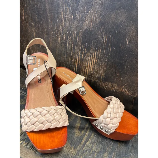 Madden Girl G-Cabby Cream Braided Platform Wood Block‎ Heel Sandals Womens 8 - Image 3