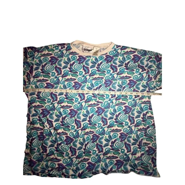 Gitano Vintage 90s Abstract T-Shirt Blue Large Boho‎ Retro Casual Festival Tee - Image 4