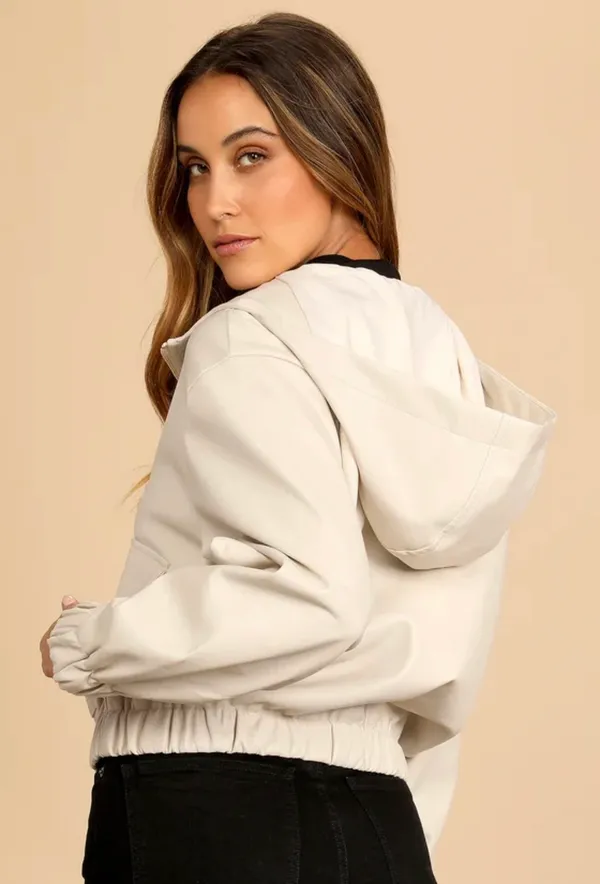 Atomic Off White Vegan Leather Bomber Jacket  XS - Image 2
