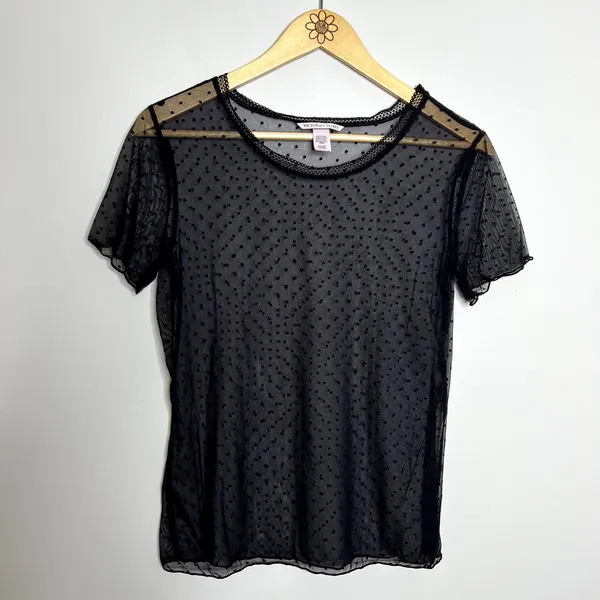 Victoria's Secret Sheer Mesh Polka Dot Black Top - Image 4