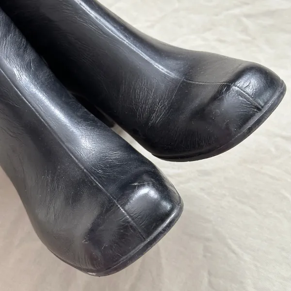 Vintage Black Square Toe Leather Heeled Boots Waterproof Sole Fleece Lined Sz 7 - Image 9