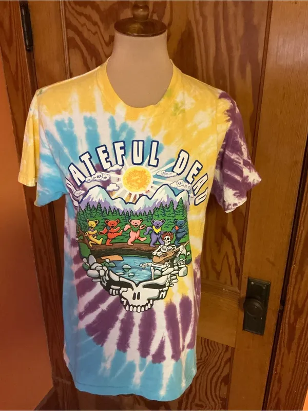 Grateful Dead Tie Dye Dancing Bears Skeleton Graphic Tee Shirt Size Medium - Image 3