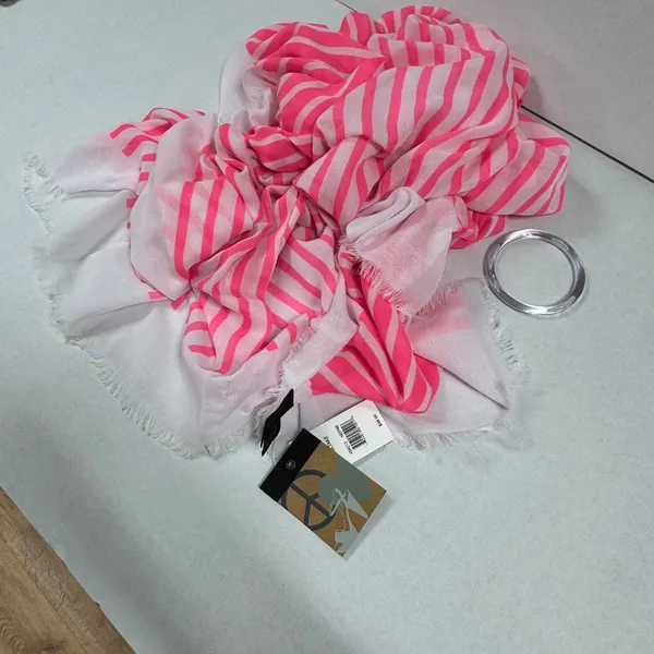 Steve Madden‎ Pink and White Striped Oversized Scarf or Wraps - 74"x40" - NEW. - Image 13