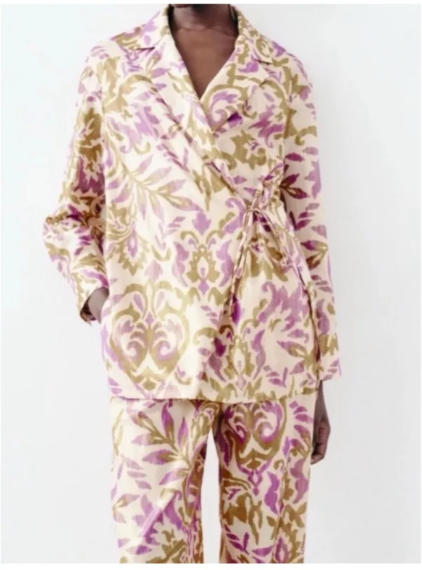 Zara Cream, Gold & Purple Floral Two-Piece Pantsuit set - Image 8