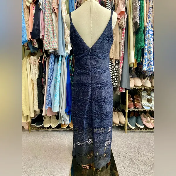 Betsey Johnson Navy Blue Lace Midi Dress - Sheer Scalloped Hem Size 6 - Image 5