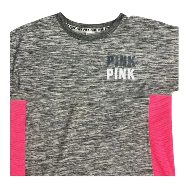 Victoria's Secret PINK Bling Holographic Foil Varsity Crew Sweatshirt Large Grey - Image 6
