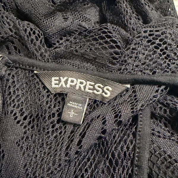 Express Black Floral Lace Sleeveless Fit and Flare Dress Sheer Yoke Large LBD - Image 5