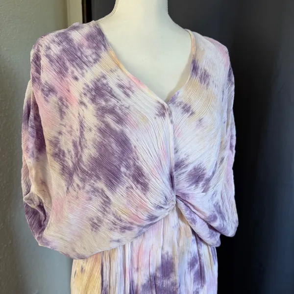 Elan Living Free Tie Dye Twist Front Boho Festival Rayon Midi Dress NWT S‎ - Image 3