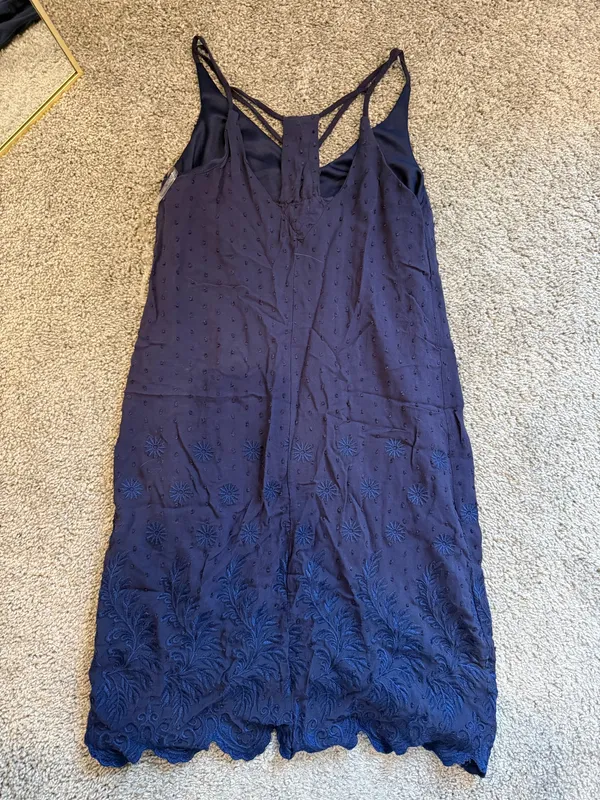 Navy Embroidered Sleeveless Slip Dress - Image 4