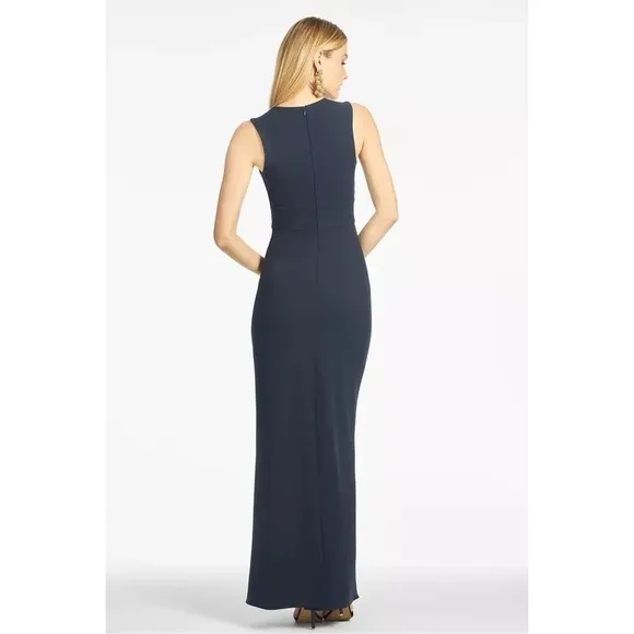 Sachin & Babi Loretta Gown Navy 6 NWT Stretch Crepe Plunge V-Neck Formal Evening - Image 3