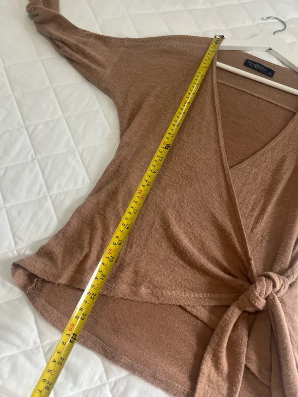 Abercrombie Soft Cozy Wrap Top Tie Waist Knit Long Sleeve Brown Size S - Image 6
