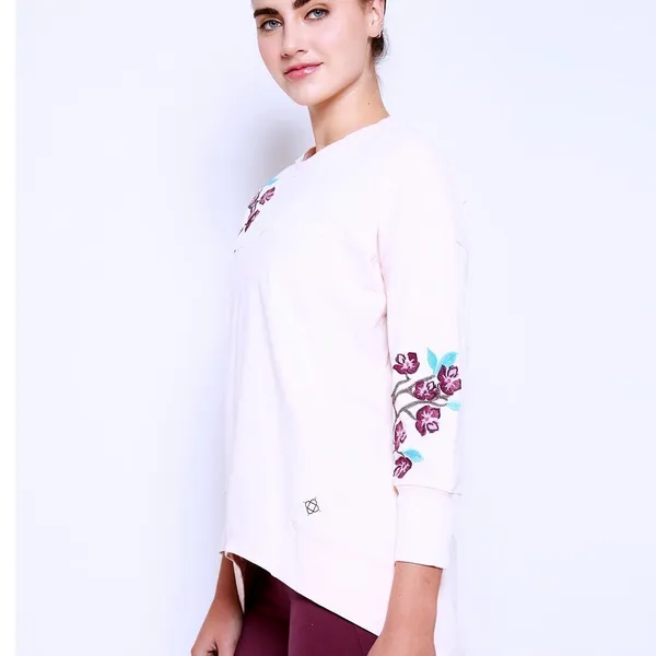 Satva Movement Sarana Embroidered‎ Blossom Sweatshirt Women's Medium Blush Yoga - Image 3
