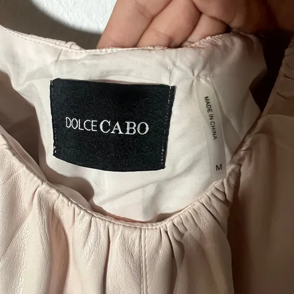 Dolce Cabo Mini Dress Medium Pink Faux Leather Ruched Fairy - Image 3