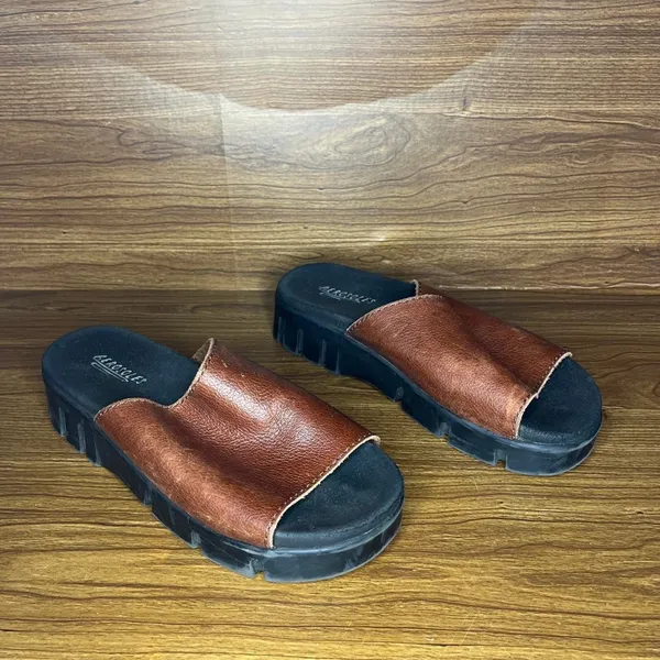 Aerosoles brown leather chunky Slip on sandals slides Jesus gladiator style - Image 2