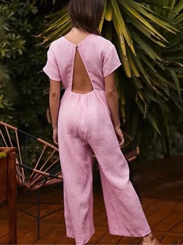 Free People Tierra Crinkle Jumpsuit — Pink Flamingo (Size S) - Image 2