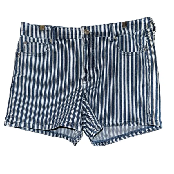 New American Eagle High Rise Shortie Shorts Nautical Striped Women's‎ 16 Stretch - Image 2