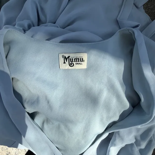Show Me Your Mumu Noelle Flutter Wrap Dress‎ Dusty Blue Size Small - Image 9