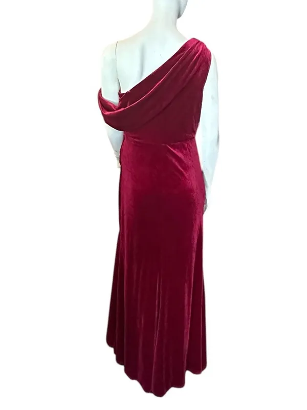 Monvelli Velvet One Shoulder Evening Gown Red Size 10 NWT - Image 3