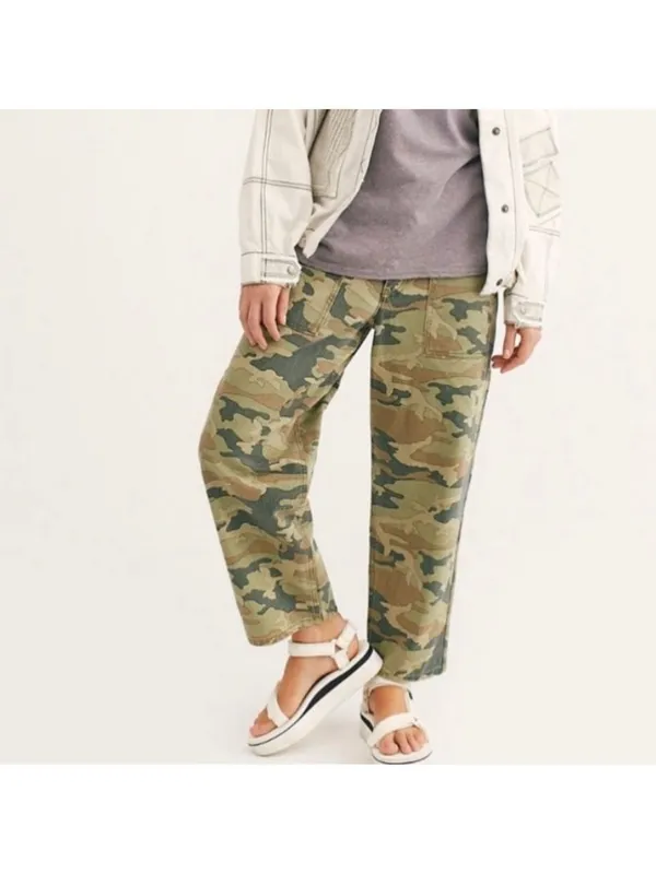 Free People Remy‎ Pants Size 24 Moss Green Camo High Rise Cropped Gorpcore Indie - Image 12
