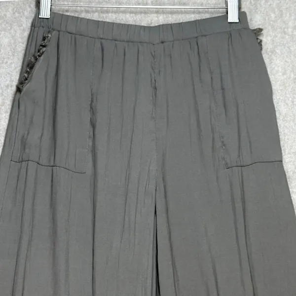 Grade & Gather Women Small Green Boho Coastal Wide Leg Raw Hem Flowy‎ Pants - Image 6