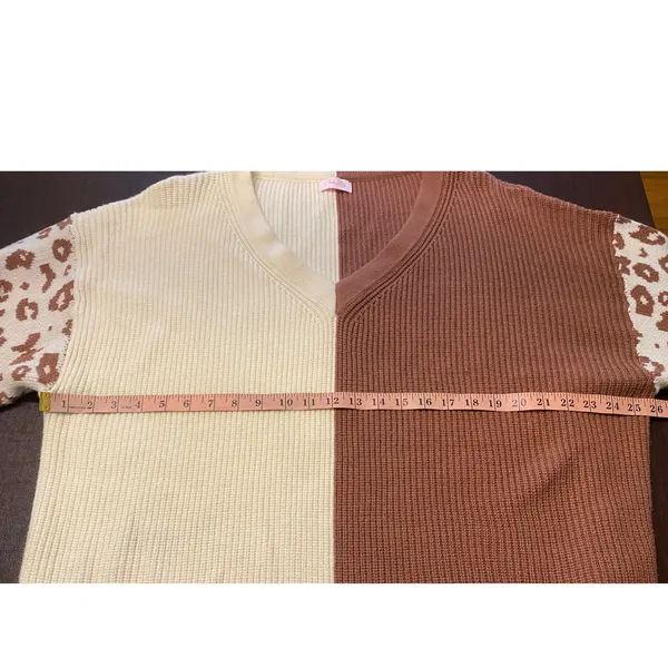 Pink Lily Oversized Ribbed Sweater Colorblock Leopard Sleeve XL 1X Cozy Casual‎ - Image 4