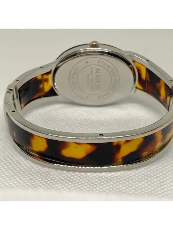 Narmi silver tone Tortoise shell cuff bracelet watch mop dial 28mm 6.5” running - Image 4