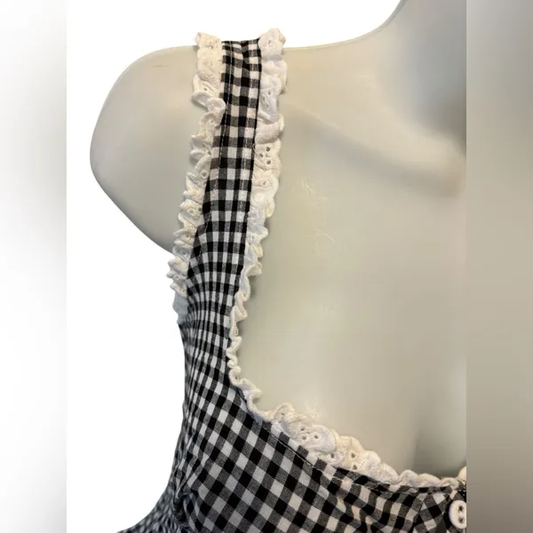 Intimately Free People Cassie Gingham Ruffle Bodysuit L Black White Milkmaid - Image 8