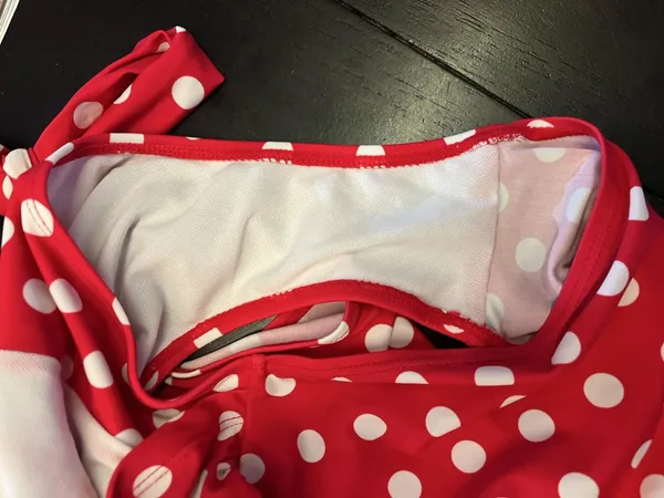 Red Polka Dot Swimsuit Womens XL Halter Ruched One Piece Padded Swimwear - Image 8