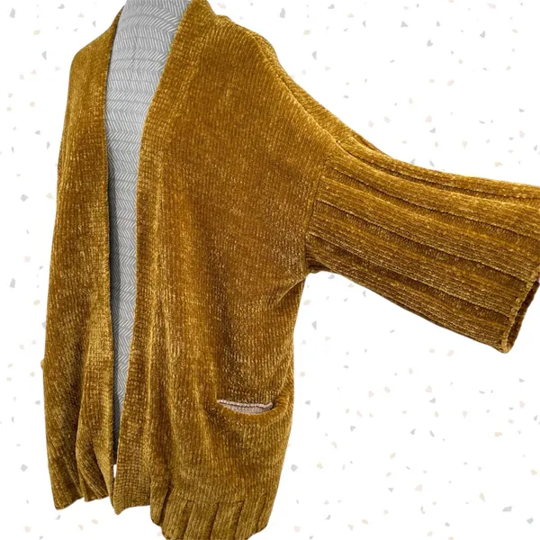 Anthropologie Gold Mustard Chenille Cardigan Soft Cozy Oversized Sweater Moth Anthro Size S - Image 2