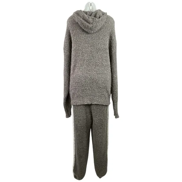 Skims Women's Gray Cozy Knit Teddy Stripe Fleece Hoodie Jogger Lounge Set S/M - Image 3