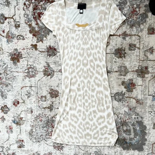Class Roberto Cavalli Beige Cream Animal Print Dress Size 8 Leopard Short Sleeve - Image 6