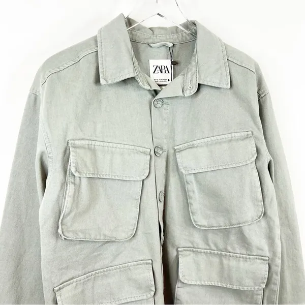 NWT ZARA Women's The Utility‎ Oversized Shirt Chore Jacket XS Green Utility Chic - Image 4
