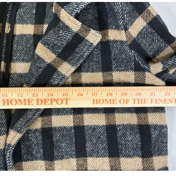 Joie Womens M Black Tan Plaid Wool Blend Open Front Blazer Jacket - Image 6