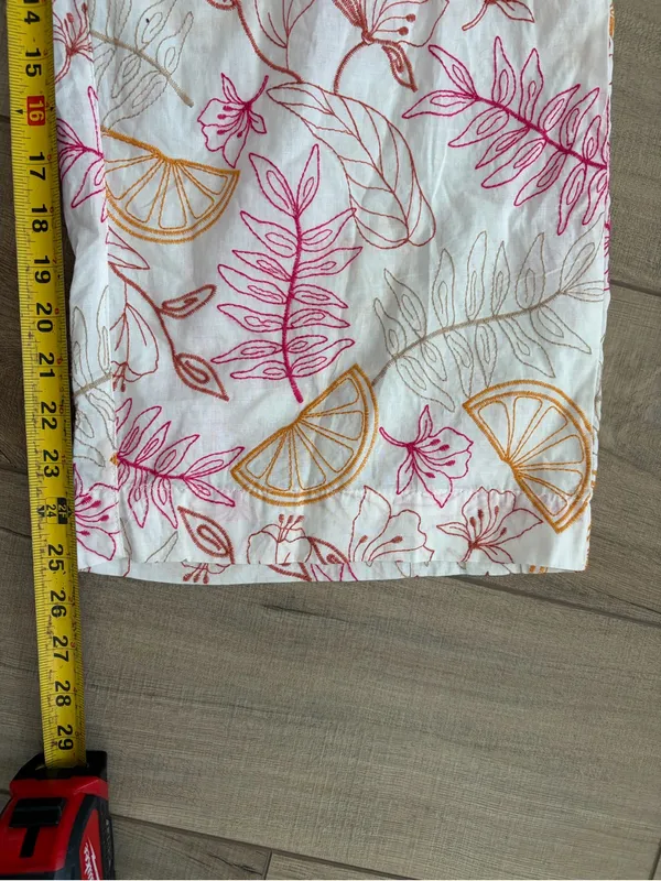 C&C California White Pink Orange Floral Embroidered Cotton Wide Leg Boho Pants M - Image 10