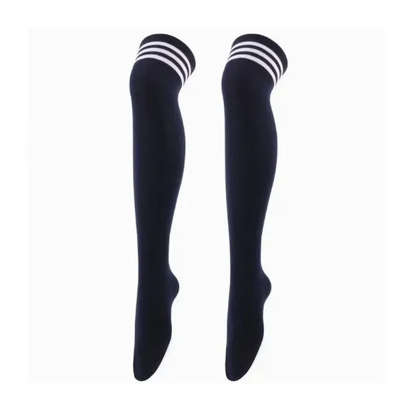 Black with White Stripes Thick Over the Knee Thigh High Socks ONE SIZE Punk NEW - Image 2