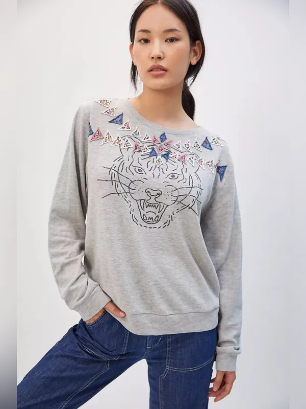 Anthropologie Luna Mercantile Co. Tiger Graphic Sweatshirt Grey XL - Image 9