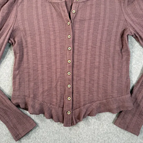 Pilcro Anthropologie Mauve Puff Sleeve Cardigan Women's Large Ribbed Stretch - Image 5