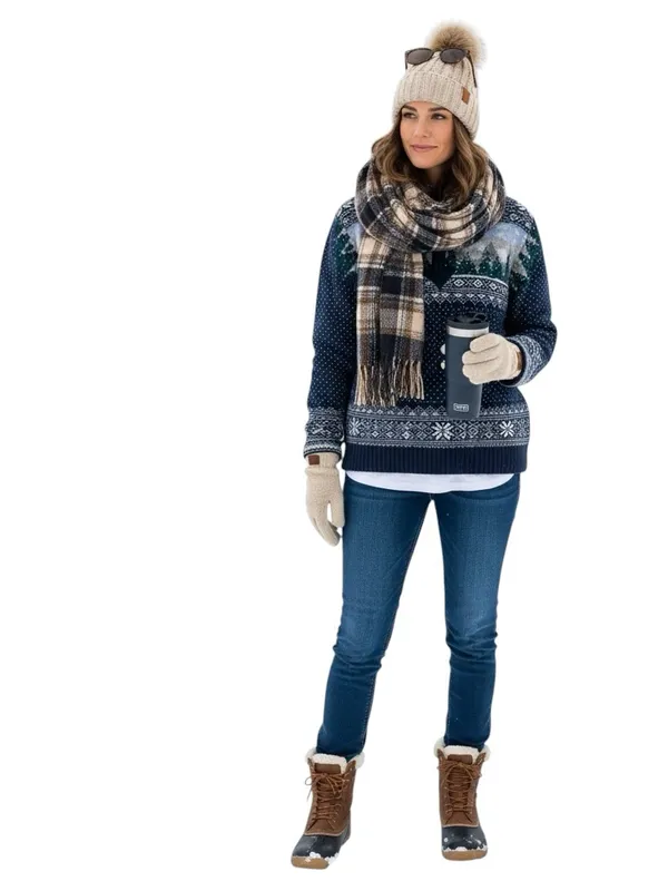 Paris Sport Club Shetland Wool Fair Isle Quarter Zip Sweater Small Nordic Knit - Image 2