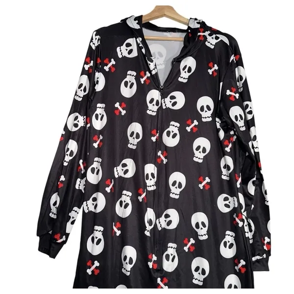 NEW Womens bodysuit Sz S Black Skeleton Holiday Stretch Zipper Christmas Pajamas - Image 2