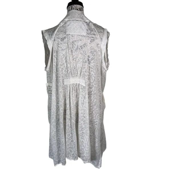 White Lace Sz M Sleeveless Swim Cover Up Vest Open Front Duster Pockets - Image 3