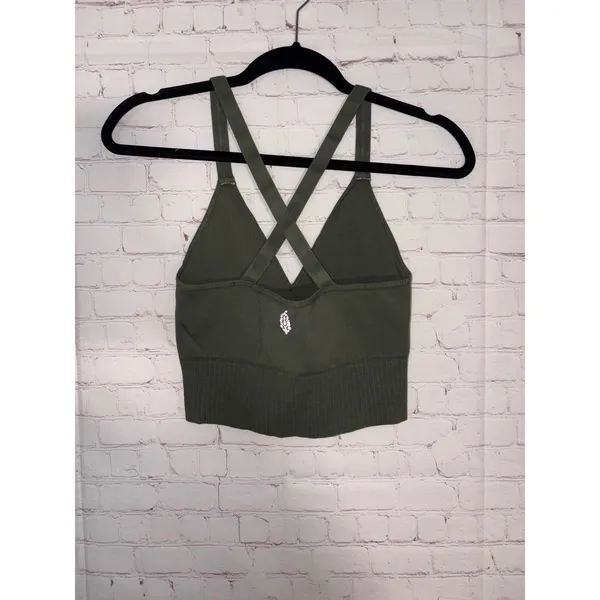 Free People Movement Good Karma Crop Top Army Green‎ XS/S V-Neck Ribbed Seamless - Image 3
