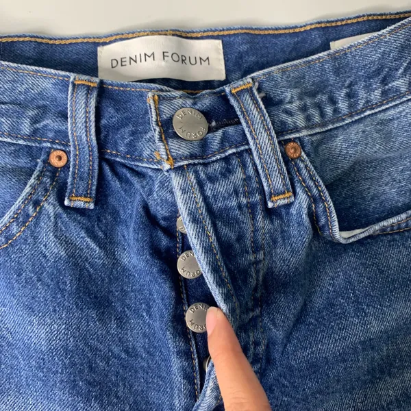 Denim Forum 25 Yoko Short Cut Off Medium Dark Wash Button Fly - Image 6