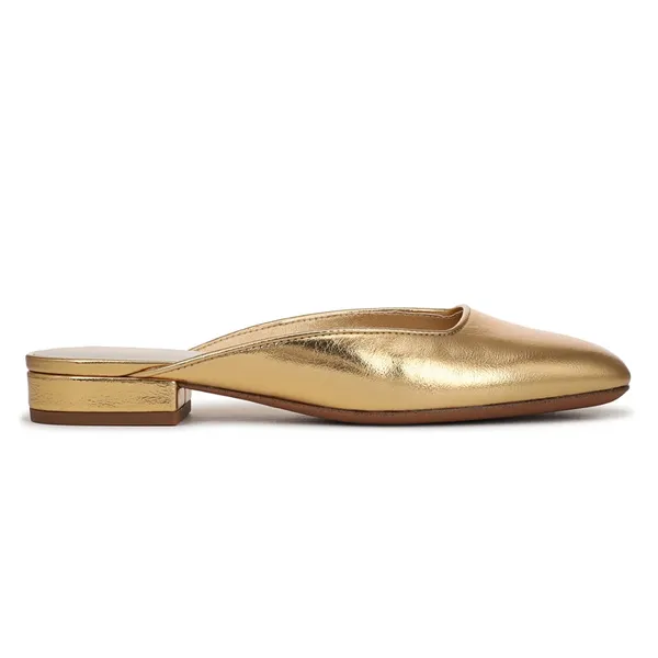 NEW Franco Sarto Women's Dayla Square Toe Block Heel Mules Gold Faux Leather - Image 5