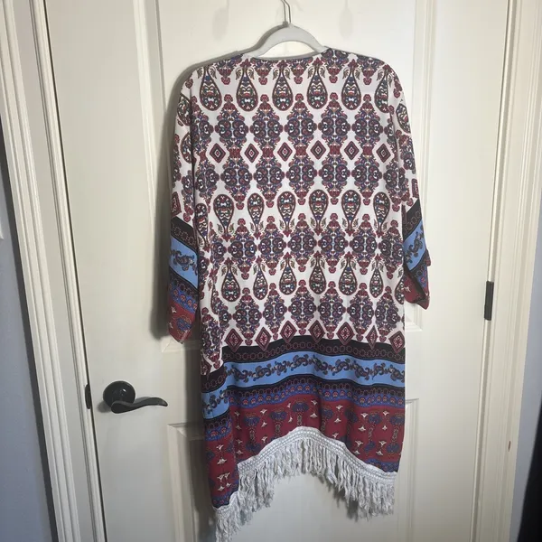 UMGEE Women's Size L/XL Kimono Top Open Front Maroon Fringe‎ Festival Boho - Image 6