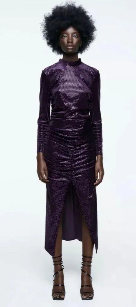 Purple Sparkly Velvet Dress Size S - Image 2