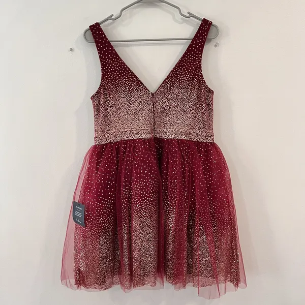 Lulus Ballerina Dream Burgundy‎ and Gold Sleeveless Skater Dress LARGE NWT - Image 5
