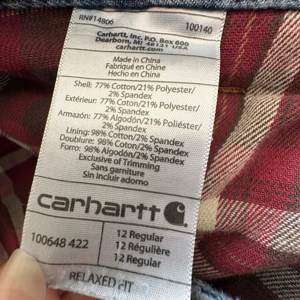 Women's Carhartt Jeans Relaxed Fit Blue Denim Size 12 flannel lined - Image 10