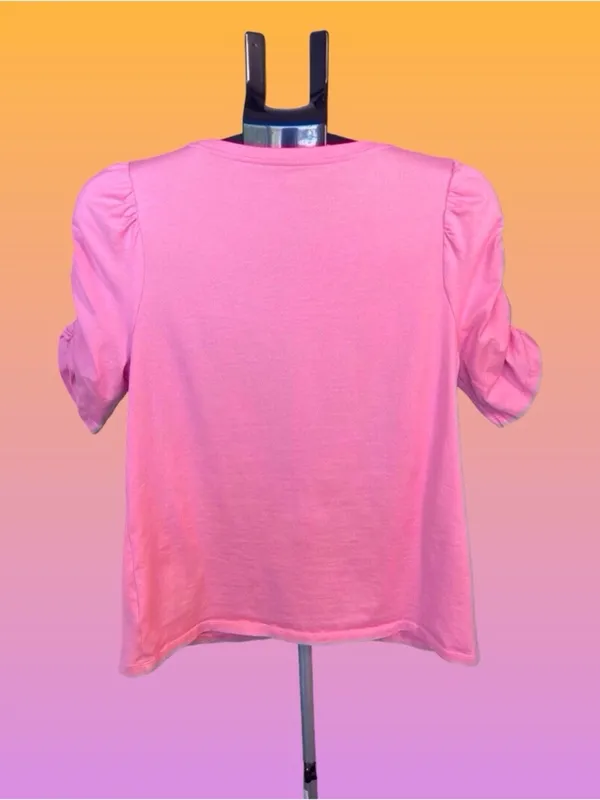 Kate Spade Pink Ruched Puff-Sleeve Short Sleeve Tee large - Image 6